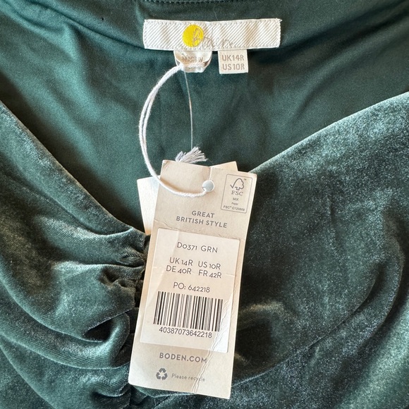 NWT Boden Green Velvet Sweetheart Neck Midi Dress holiday elegant women’s - Picture 6 of 9